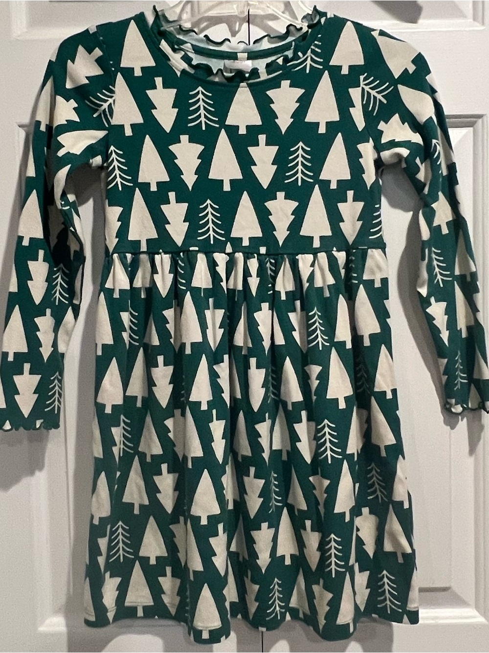 H Andersson🎄Girls Christmas / Tree Cotton Dress-  Green & White,  Long Sleeve